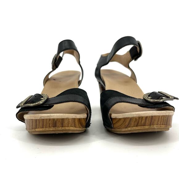 Dansko Women's‎ 9.5 EU40 Black Leather Anna Block Heeled Buckle Sandal Comfort - Picture 4 of 7